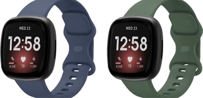 Strap-it bundel van 2 siliconen banden - Geschikt voor Fibit Versa 3 / Fitbit Versa 4 / Fitbit Sense / Fitbit Sense 2 - Siliconen horlogebandje - sportbandje - Maat L - Donkerblauw & Donkergroen