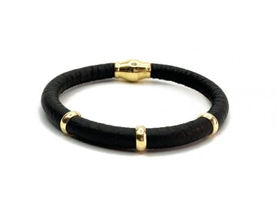 NIEUW! Jolla - dames armband zilver - goudkleurig - leer - magneetsluiting - bedels - Single Gold - Zwart