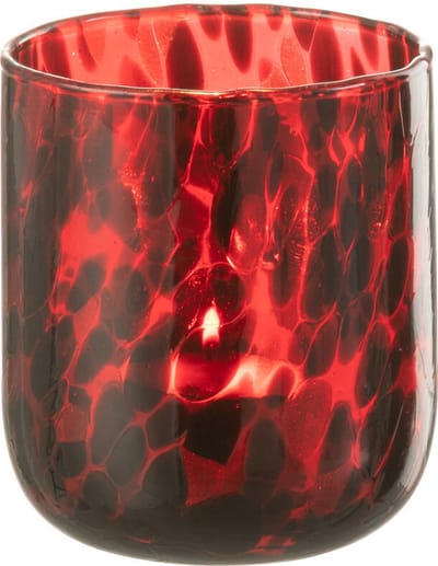 J-Line windlicht Gevlekt - glas - rood/zwart - small - 2 stuks