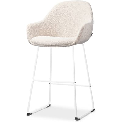 Nolon Nino-Mae Barkruk Bouclé Beige - Wit Onderstel - 65 cm - Stof - Voor Kookeiland - met Rugleuning - Design - Scandinavisch - Comfortabel