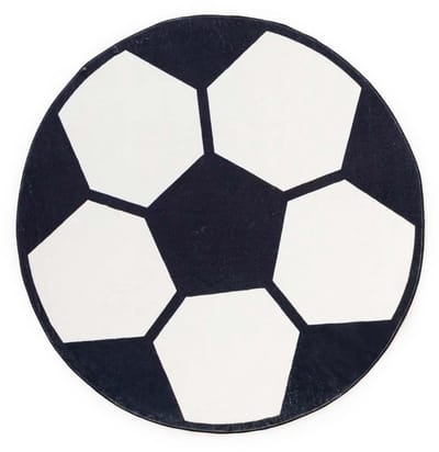 Voetbal vloerkleed rond - Fluffito Foot wit/zwart 200 cm