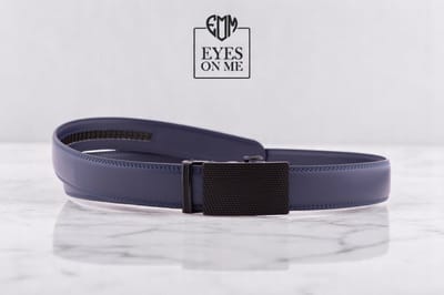 Blauwe lederen riem zonder gaatjes met automatische gesp voor heren ( Model 20 )