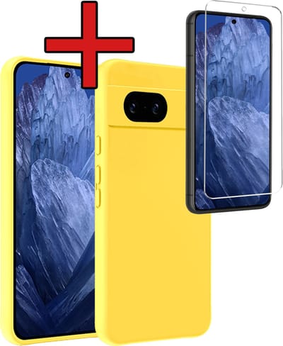 Hoesje - Met Screenprotector - Geschikt voor Google Pixel 8a - Sterk & Shockproof - Telefoon Hoes - Back Cover - Siliconen Case - Telefoonhoes - Geel