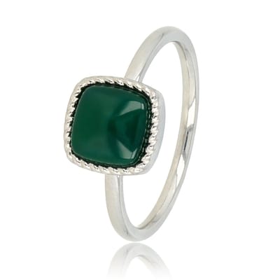 My Bendel - Zilverkleurige Zegelring met Donker Green Agate Edelsteen - met Luxe Cadeauverpakking | Sieraden Voor Dames | Maat 16.00 Mm / Maat 50
