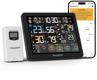 Wi-Fi Weerstation met Binnen- en Buiten Sensor, App Connectiviteit, Groot Kleurenscherm en Luchtkwaliteit