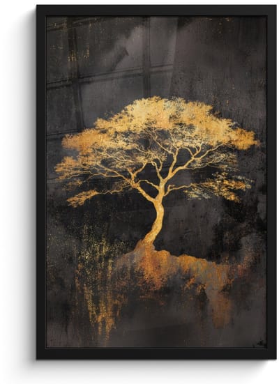 Poster in lijst - Fotolijst 40x60 cm - Posters - Boom - Schilderij - Goud - Abstract - Posterlijst zwart - Decoratie - Wanddecoratie woonkamer - Muurdecoratie slaapkamer