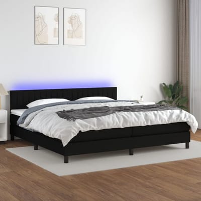 vidaXL - Boxspring - met - matras - en - LED - stof - zwart - 200x200 - cm