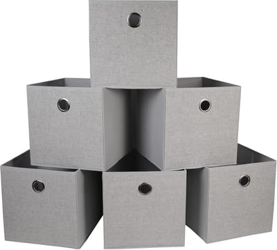 Famanu – Opvouwbare opbergdozen - set van 6 - stevige opbergkubussen - 30 x 30 x 30 cm - voor kubusopbergunit voor planken - kleding - handdoeken - - organizer - grijs