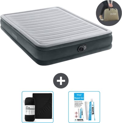 Intex Luchtbed - 2-Persoons - 152 x 203 x 33 cm - Grijs - Inclusief pomp - Hoeslaken en Reparatieset