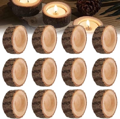 Allecta - Set van 12 decoratieve houten theelichthouders voor bruiloft, Halloween, Kerst - Sfeervolle kaarshouders