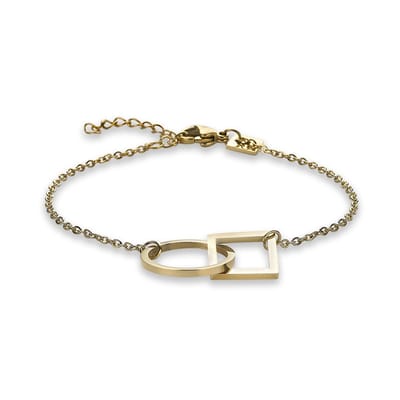 Twice As Nice Armband in goudkleurig edelstaal, cirkel en ruit 16cm+3cm