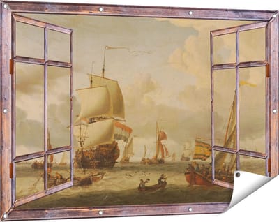 Gards Tuinposter Doorkijk De Rede van Enkhuizen - Abraham Storck - 120x80 cm - Tuindoek - Tuindecoratie - Wanddecoratie buiten - Tuinschilderij