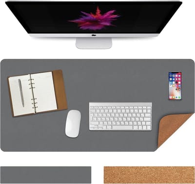 Multifunctionele Bureau Mat van 60 x 30 cm, Waterdicht PU Leer, Dubbelzijdig en Antislip, Ideaal voor Thuis en Kantoor, Grijs