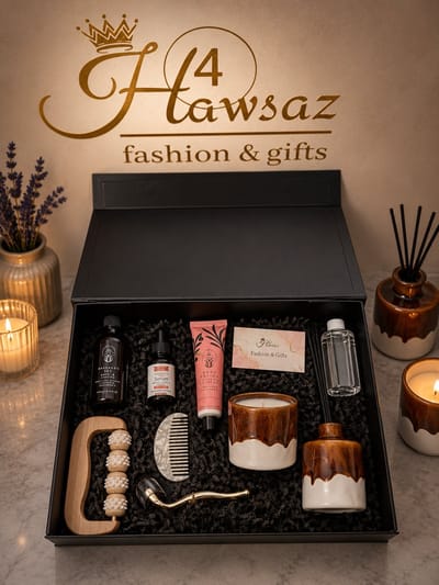 Luxe dames cadeau - Moederdag cadeau - Valentijnscadeau - 8 stuks - Verrassings Pakket - Hawsaz.nl vanille kaars - bodycadeau - Gift Box - Kado - Ontspannend - Verjaardag cadeau - Verzorgingssets - Massageolie met Arganolie, Vitamine E & Lavendel