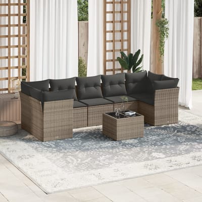 vidaXL - 8-delige - Loungeset - met - kussens - poly - rattan - grijs