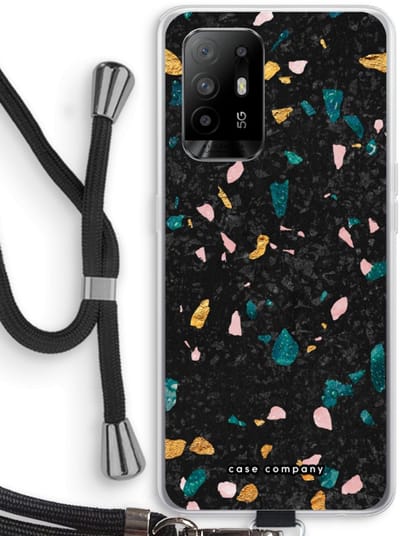 Case Company® - Hoesje met koord geschikt voor Oppo A94 5G hoesje met Koord - Terrazzo N°10 - Telefoonhoesje met Zwart Koord - Bescherming aan alle Kanten en Over de Schermrand