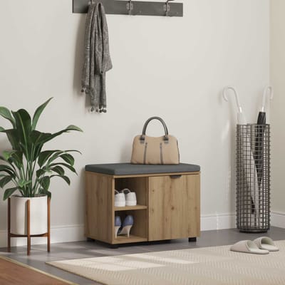 vidaXL - Hallenbank - Artisan - Eik - 60 - x - 38 - x - 46 - cm - Geengineerd - Hout - en - Stof