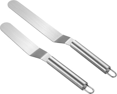 2-delige taartspatelset - Roestvrijstalen taartdecoratiegereedschap - Keukengereedschap - Boterspatel - Bakgereedschap - Boterschraper - Taartschraper - Geschikt voor thuisgebruik - Zilver - 15 cm en 20 cm