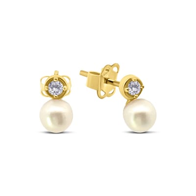 New Bling 9NBSAM-G230237 Gouden Oorknopjes met Parel en Zirkonia - 3,5 en 2,5mm - 14 Karaat - Goud