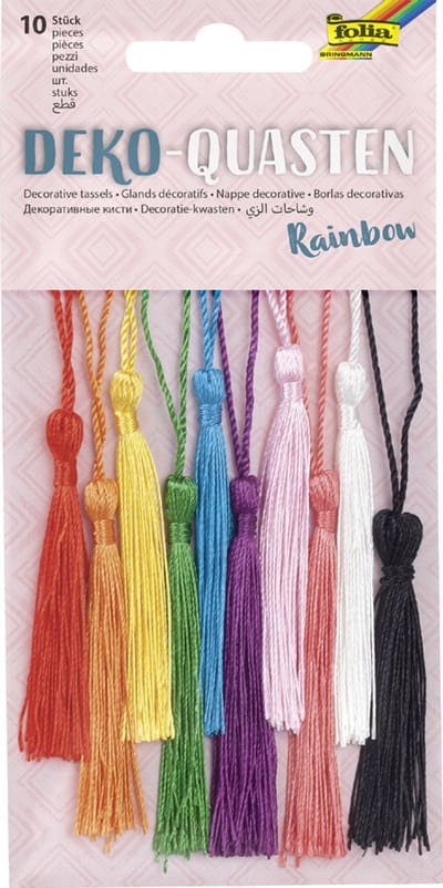 Gekleurde decoratieve kwastjes in regenboogkleuren
