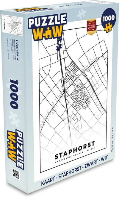 Puzzel Kaart - Staphorst - Zwart - Wit - Legpuzzel - Puzzel 1000 stukjes volwassenen