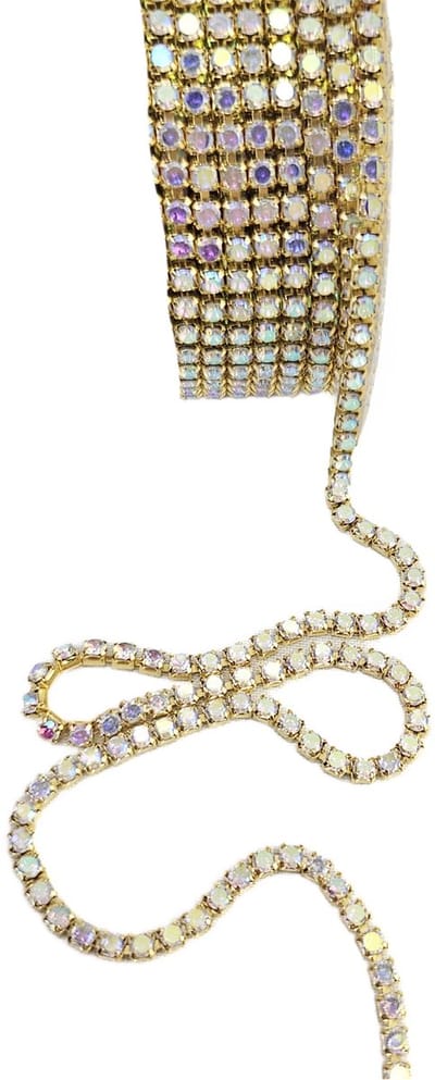 BamBella - Strass ketting lint- 1 meter - goud kleurig ss10 steentjes touw nep crystal naaien knutselen versieren glitter