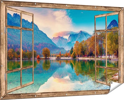 Gards Tuinposter Doorkijk Meer - 180x120 cm - Tuindoek - Tuindecoratie - Wanddecoratie buiten - Tuinschilderij