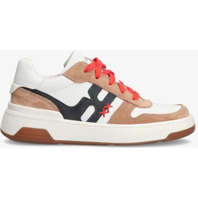 Braqeez 424471-406 Jongens Lage Sneakers - Beige/Wit/Blauw - Nubuck - Veters