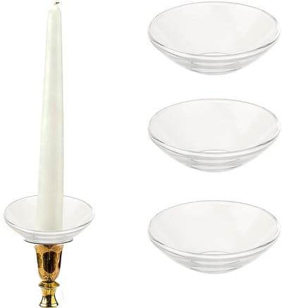 Cosensi- Kaarsdruppelbeschermers 3 stuks - Helder Glas - Ronde Wasvangers - Kaarsringen voor Tapers - Bruiloft/Feest - Diameter 7 cm - Kaarsenhouders