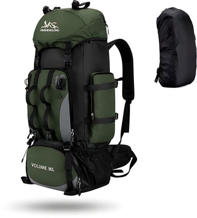 CarryQuest® 90L Hiking Backpack - Waterdichte Trekking Rugzak met Regenhoes, Heupgordel & Rugventilatie - Groen