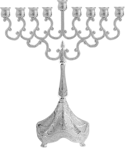 Zilverkleurige Chanoeka Menorah Kandelaar met Gebogen Takken - 20 cm