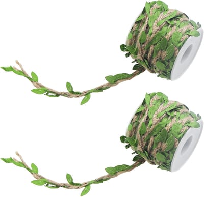 2 Rollen 10m Jute Touw met Kunstleaves voor Creatieve DIY Projecten, Bruiloften, Tuin Decoratie en Ambachten