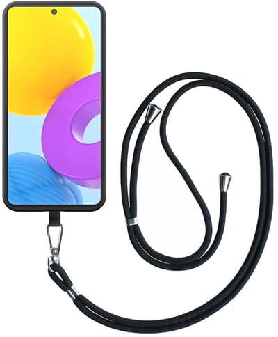 Geschikt voor Samsung Galaxy M52 Telefoonhoesje met Afneembaar Zwart Koord - Flexible Back Cover Case Siliconen TPU with Black Lanyard - Zwart - Smartphonica geschikt voor Samsung Galaxy M52 5G