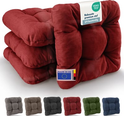 Beautissu HighLux SK – Set van 4 Premium Stoelkussen 40x40 cm Rood – Robuust Zitkussen UV-bestendig – 8 cm Dik – Indoor & Outdoor – Tuinkussen Balkon