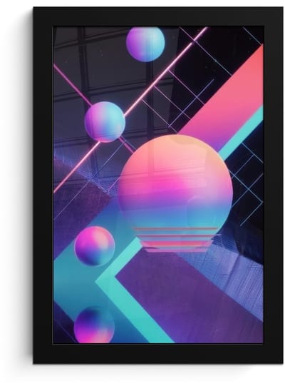 Poster in lijst - Fotolijst 20x30 cm - Posters - Cirkels - Vlakken - Abstract - Blauw - Posterlijst zwart - Decoratie - Wanddecoratie woonkamer - Muurdecoratie slaapkamer