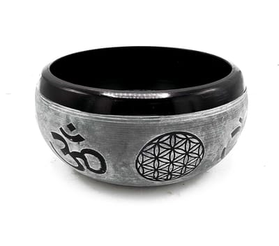 Aardepoeder klankschaal - Om Five Buddha - 16 cm