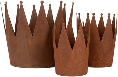Clayre & Eef Decoratie schaal Set van 3 Kroon Ø 32x25 / Ø 17x21 / Ø 12x17 cm Bruin Metaal