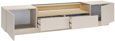 Vente-unique Tv-meubel met 2 deuren, 2 lades en 1 nis met leds - Beige en licht naturel - ALIVENTO