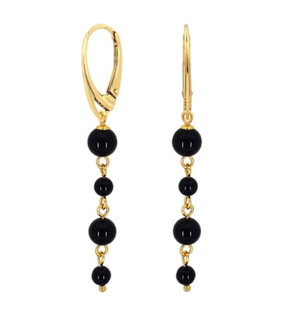 ARLIZI 2331 Oorbellen onyx kralen oorhangers - verguld - 5,5 cm