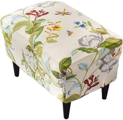 Rechthoekige Ottomaanse Hoes - Stretch Slipcover - 1 stuk - Polyester Spandex - Bloem en Blad