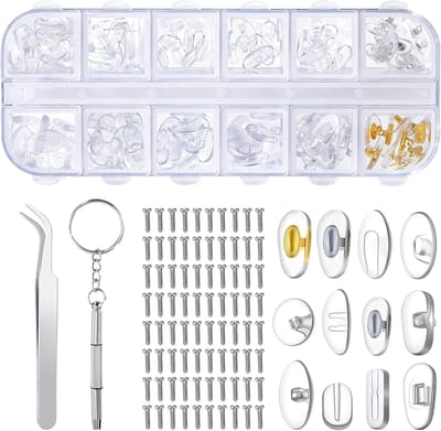 Siliconen Neuspads voor Brilreparatie - 60 sets Vervangende Pads met Schroeven, Pincet en Schroevendraaier - 12 Stijlen - Geschikt voor Diverse Brillen.