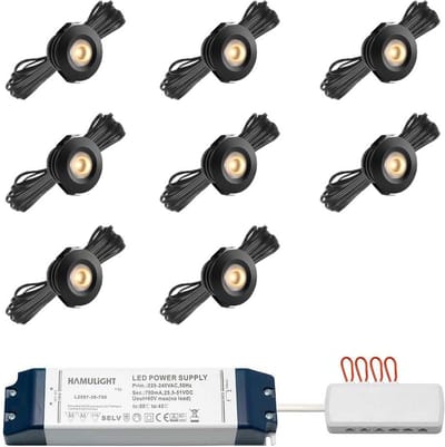 LED veranda inbouwspots Pals zwart bas inclusief trafo - 3W / dimbaar / inbouwspot / terrasoverkapping / overkapping / warm wit / rond / 230V / IP44 / set van 8 stuks
