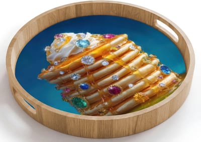 Dienblad rond 40x40 cm - Schootdienblad hout - Pannenkoeken - Steentjes - Glitter - Slagroom - Borrelplank rechthoek - Plateau houten dienbladen