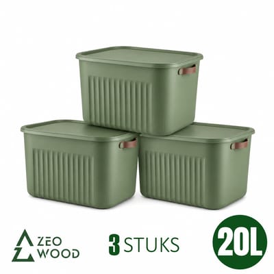 Zeo Wood® - Opbergbox met Deksel - Opbergdozen met Deksel - Opbergmand met Deksel - Set van 3 - 20L - Groen