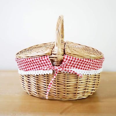 Wicker Picknickmand met Deksel en Handvat, Ovalen Rieten Mand voor Cadeaus, Opslag en Bruiloften, Perfect voor Buitenactiviteiten en Feestjes