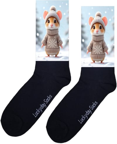 Muis - Opkikker - Grappige sokken - Valentijns cadeau - Verjaardag cadeau - Sint cadeau - Leuke sokken - Sneeuw - Natuur - Vrolijke sokken - Cadeautje - Grappige cadeau - Kerstsokken - Vaderdag - Moederdag - Socks maken Happy - 37-44