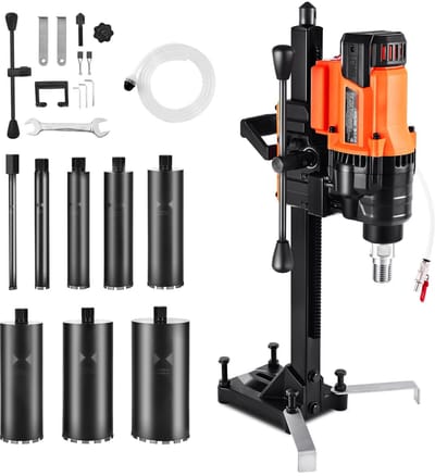 Diamant kernboormachine - Kernboorset met boorstandaard - Nat/Droog - Boordiameter 2-20 cm - Vermogen 3000 W - Toerental 850 tpm - Met 8 boren - Voor beton, baksteen, natuursteen