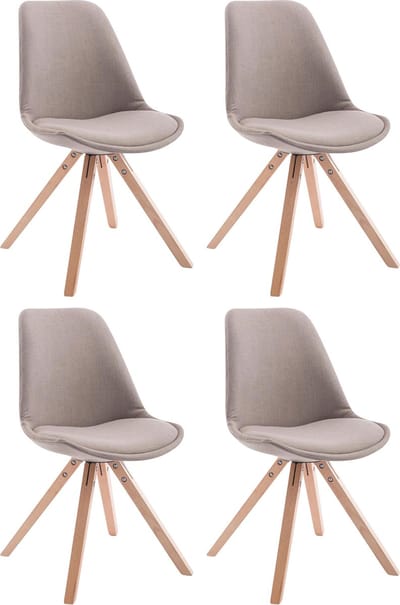 CLP Toulouse Set van 4 Stoelen - Zonder armleuning - Vierkant frame - Stof - taupe natura