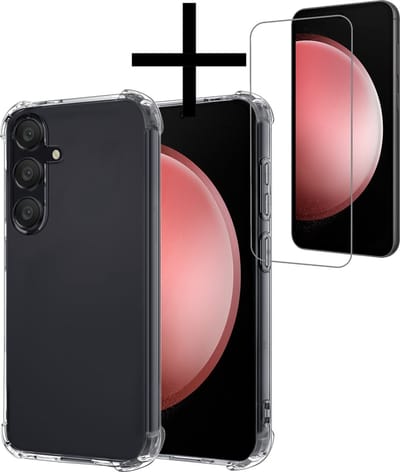 Hoesje - Met Screenprotector - Geschikt voor Samsung Galaxy S23 FE - Sterk & Shockproof - Siliconen Case - Back Cover - Telefoon Hoes - Shock Proof - Transparant