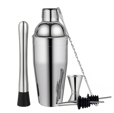 Dailygoods- Cocktailset 750 ml - Cocktailshaker - Dubbele maatbeker - 2 Crunkers - Lepel - 6 Borden - Mixerset